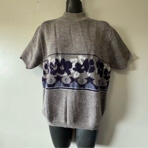 Vintage x Camela Heather Gray and Blue Knit Crew Neck Sweater, wool. Medium